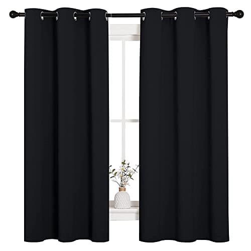 NICETOWN Pitch Black Solid Thermal Insulated Grommet Blackout Curtains/Drapes for Bedroom Window (2 Panels, 42 inches Wide by 63 inches Long, Black) — image 1