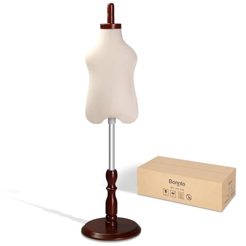 Bonnlo Upgraded Kid Dress Form, 2-3 Years Old, 3-4 Years Old, Toddler Mannequin Torse with Adjustable Rubber Wood Stand for Dress Jewelry Display (0.5-1 Years Old)