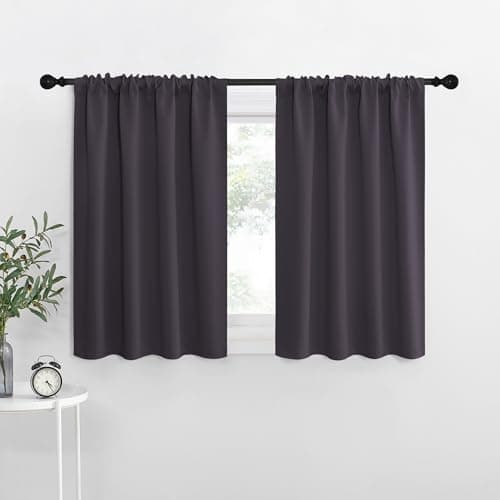 NICETOWN RV Blackout Curtains for Camper Windows, Greyish Purple, 34" x 30", Set of 2, Kitchen Short Blackout Curtains & Drapes, Thermal Insulated Rod Pocket Window Treatment Draperies for Nursery β image 1
