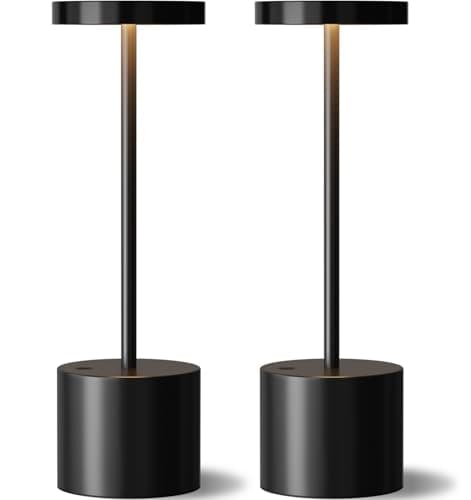 Cordless Rechargeable Table Lamp, 4000mAh Battery Operated, Black, 2 Pack | Wireless LED Lamp, 3 Color Modes, Stepless Dimming, for Dining Room, Bedroom, Bar, Cafe, Restaurant, Outdoor Patio, Camping — image 1