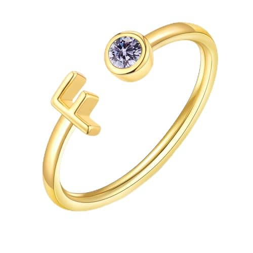 ZNBOH Gold Birthstone Initial Rings for Women Non Tarnish Dainty 14K Gold Plated Adjustable Letter Ring for Women Stackable Cute Thumb Pinky Fashion Unique Open Simple Birthday Gifts Jewelry — image 1