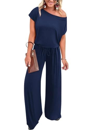KIRUNDO Womens Jumpsuit 2026 Casual Summer Loose One Piece Off Shoulder Elastic Waist Wide Leg Long Romper with Pockets — image 1