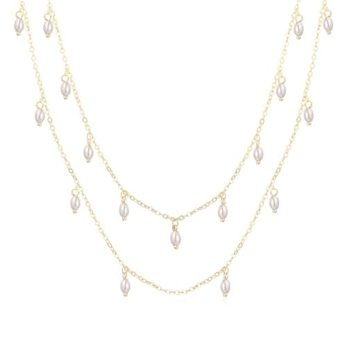ZNBOH Pearl Necklaces for Women 14k Gold Plated Dainty Choker Layered Pearls Pendant Necklace for Girls Cute Simple Faux Pearl Necklace Trendy Thin Small Drop Chain Wedding Prom Bridal Jewelry Gift — image 1