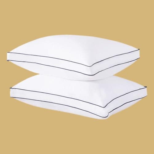 Goose Down Fiber Pillows, Gusseted Pillows Queen Size Set of 2 | Gusseted Goose Down Pillows for Neck Pain, Softness and Support, Relief for Side and Back Sleepers, Luxury Hotel Down Pillows — image 1