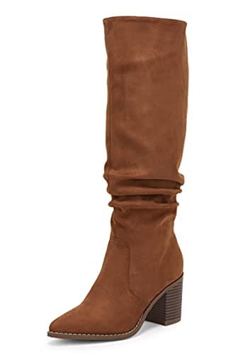Huiyuzhi Womens Pointed Toe Mid Chunky Heel Side Zipper Knee High Boots Tall Booties — image 1