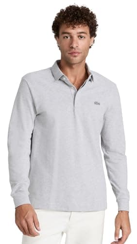 Lacoste Men's Long Sleeve Regular Fit Paris Stretch Piqué Polo Shirt, Silver Chine, Large