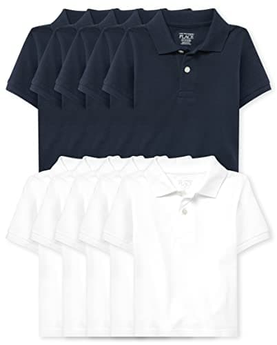 The Children's Place Baby Boys and Toddler Short Sleeve Pique Polo Shirt, Nautico/White 10-Pack, 4T US