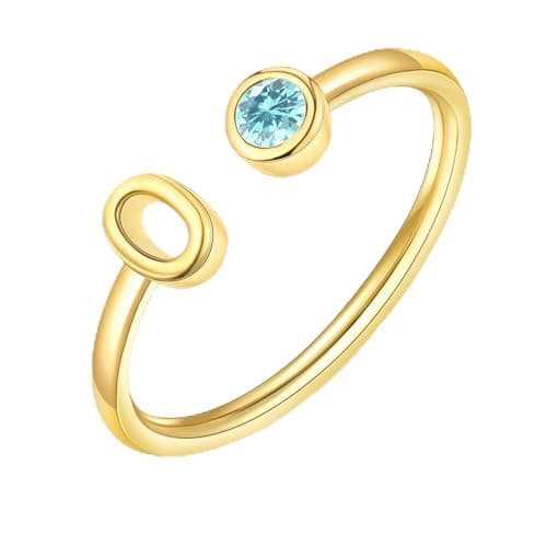 ZNBOH Gold Birthstone Initial Rings for Women Non Tarnish Dainty 14K Gold Plated Adjustable Letter Ring for Women Stackable Cute Thumb Pinky Fashion Unique Open Simple Birthday Gifts Jewelry — image 1
