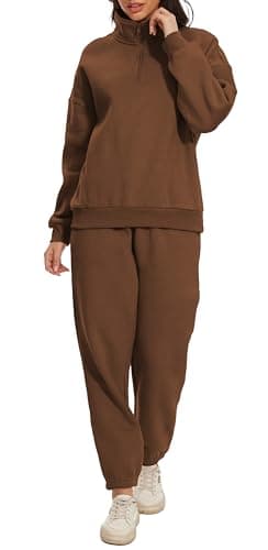 Jeqeocafy Women Oversized Long Sleeve Sweatsuit Half Zip Sweatshirt & High Waisted Pants 2 Piece Outfits With Pockets — image 1