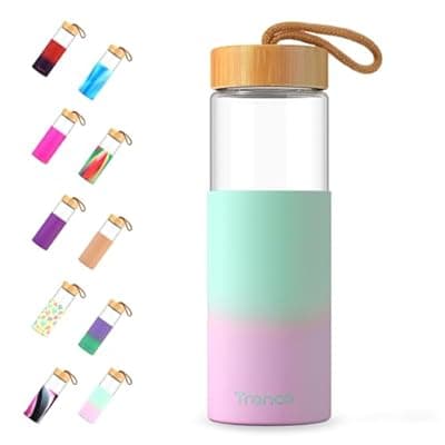 Tronco 24 oz Glass Water Bottles with Lids, Reusable Borosilicate Glass Bottles with Bamboo Lid & Non-Slip Silicone Sleeve for Coffee, Iced Tea, Water, Leak-Proof, BPA-Free – Ideal for Office & Home