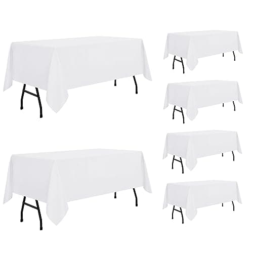 sancua 6 Pack White Tablecloth 60 x 84 Inch, Rectangle Table Cloth for 4ft Tables - Stain and Wrinkle Resistant Washable Polyester Table Cover for Dining Wedding Banquet Party Buffet Restaurant — image 1