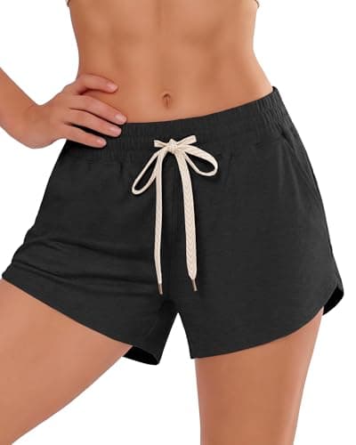 iceROSE Athletic Shorts for Women - High Waisted Black Running SweatShorts Summer Drawstring with Pockets for Workout Lounge — image 1