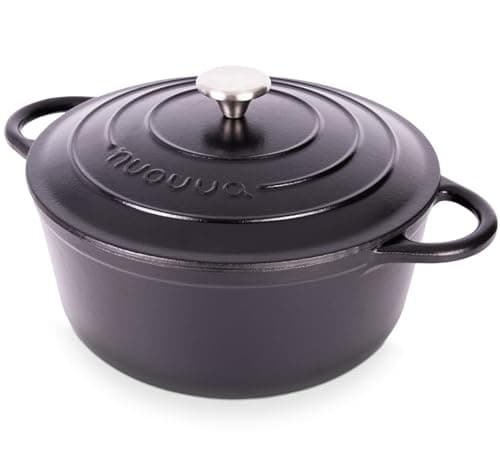 Nuovva Enamelled Cast Iron Dutch Oven Pot with Lid – 6.4 Quart Non Stick Casserole Pot – Heavy Duty & Oven Safe up to 500° F for Bread Baking, Braising, Stews, Roasting – 28cm Black — image 1