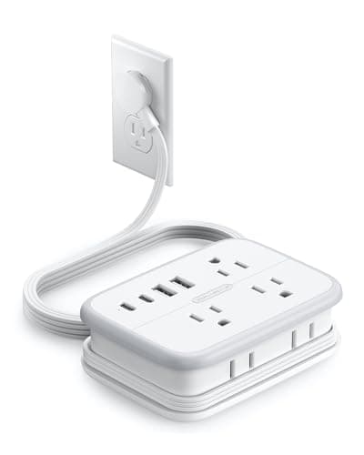 NTONPOWER 10 in 1 Travel Power Strip, 6 Outlets 4 USB Ports(2 USB C), 4ft Extension Cord Wrapped Around Small Power Strip, Compact for Travel, Hotel, Cruise Approved, White