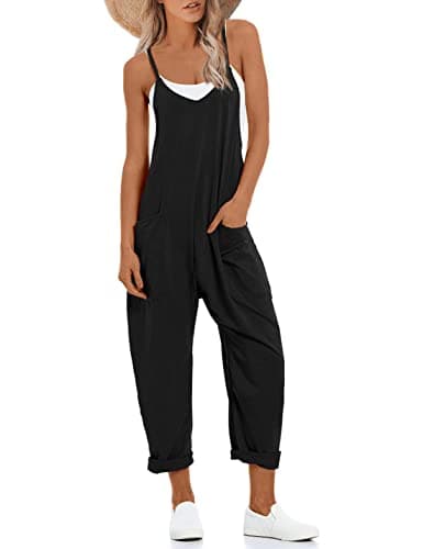 Lentta Women's Causal Jumpsuits V Neck Sleeveless Harem Overalls Stretchy Adjustable Strap Romper with Pockets — image 1