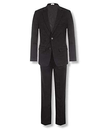 Calvin Klein Boys' 2-piece Formal Suit Set, Includes Single Breasted Jacket & Straight Leg Dress Pants With Belt Loops & Functional Pockets, Black, 14 Husky