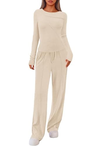 Lazysmile Lounge Sets For Women 2 Piece Sets Fall Outfits Long Sleeve Tops with Wide Legs Pants Casual Matching Set — image 1