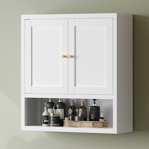 YAUWOH Metal Bathroom Storage Cabinet, Metal Storage Cabinet with 2 Adjustable Shelves & 2 Doors,Freestanding Sideboard for Small Spaces (White, Wall Cabinet-22.59" H) — image 1