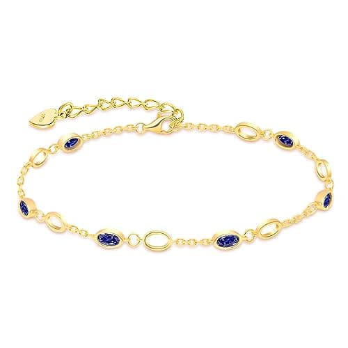 RIVIKO Birthstone Bracelets for Women,925 Sterling Silver Gold Plated Dainty Women Charm Link Bracelet,Adjustable Anniversary Jewelry Chrismas Birthday Mothers day Gifts for Mom Her Wife Friend Lady — image 1