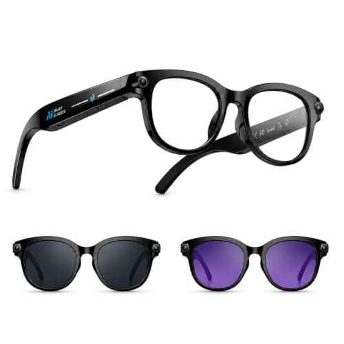 AI Glasses with Camera, 8MP & 4K Video, Camera Glasses for Men Women | Object Recognition, Real-Time Translation, Open-Ear Audio, Bluetooth Calling & Smart AI Features, Black, 3 Lenses — image 1
