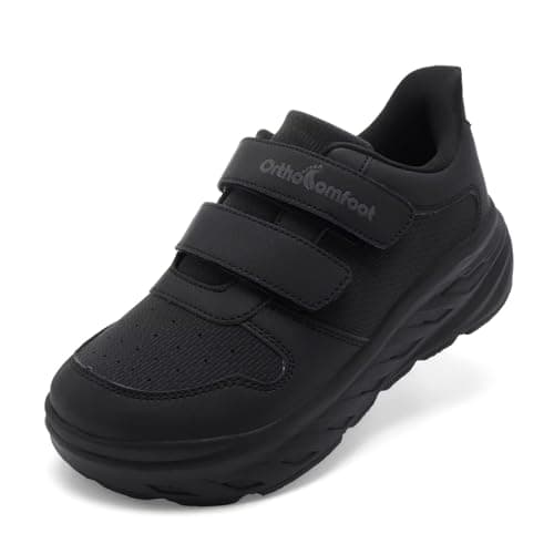 Boys Kids Orthopedic Diabetic Wide Toe Box Walking Shoes: Arch Support Orthotic High Arch Plantar Fasciitis Flat Feet Trail Sneakers, Supportive Shopping Hiking Travel Tennis Shoes Black Big Kid 7