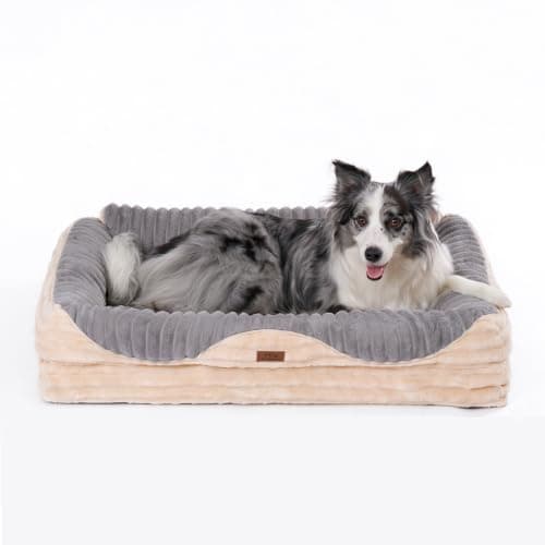 Noocyarn Memory Foam Dog Beds Large Sized, Orthopedic Washable Dog Couch with Waterproof Linings and Removable Cover, Non-Slip Bottom Big Bolster Pet Sofa with Sides for Puppy, Senior Dog, Grey, 36" — image 1