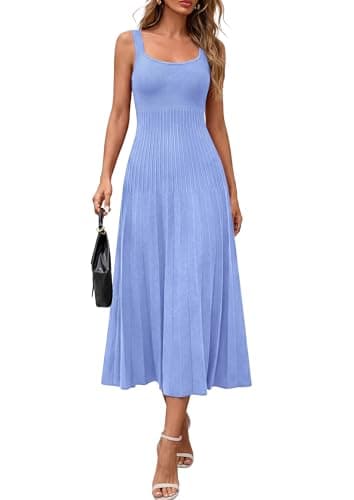 PRETTYGARDEN Spring Dresses for Women 2026 Summer Casual Sleeveless Square Neck A Line Knit Pleated Midi Cocktail Party Dress — image 1
