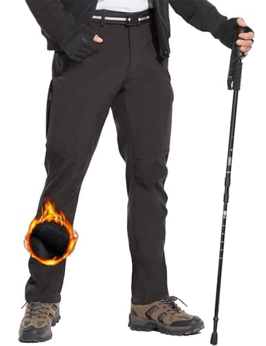 MOURCE Men's Fleece Lined Snow Hiking Pants Water Resistant,Insulated Winter Ski Pants 6 Zip Pockets and Belt — image 1