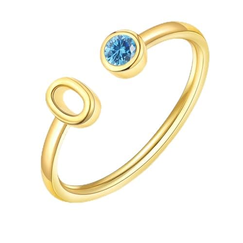 ZNBOH Gold Birthstone Initial Rings for Women Non Tarnish Dainty 14K Gold Plated Adjustable Letter Ring for Women Stackable Cute Thumb Pinky Fashion Unique Open Simple Birthday Gifts Jewelry — image 1