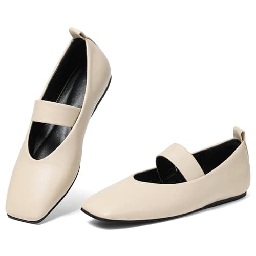 Uacllcau Ballet Flats Shoes for Women Square Toe Mary Jane Shoes Flat Women Comfortable Dressy Casual Slip On Ballerina Mesh Flats with Elastic Strap — image 1