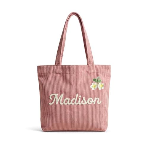 Personalized Embroidered Corduroy Tote Bag for Women, Custom Name/Monogram Preppy Shoulder Purse, Durable Cotton Travel Handbag, Ideal Gift for Bridesmaids Teacher Christmas Birthday Honeymoon