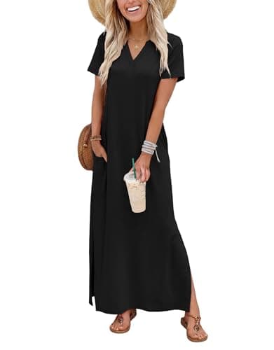 OFEEFAN Summer Dresses for Women 2026 Maxi Dress Short Sleeve Sundresses with Pockets Beach Vacation Spring Outfits — image 1