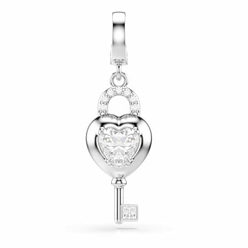 Swarovski Idyllia charm, Mixed cuts, Heart with key, White, Rhodium plated