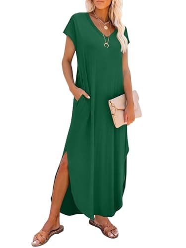 RUMIA Summer Casual Maxi Dresses for Women- Women's V Neck Cap Sleeve Long Sundress with Pockets Beach Vacation — image 1