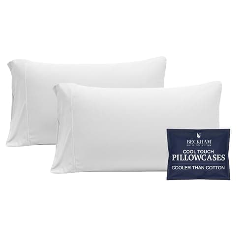 Beckham Hotel Collection Cooling Pillowcases for Hot Sleepers, King Size Set of 2, Cool Bedding, Envelope Closure, Silky Soft, Breathable, Moisture-Wicking, White — image 1