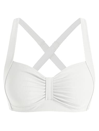 ZAFUL Women Bikini Top Only-Ruched Bra Padded Bathing Suit Top Cross Back Vintage Retro Bathing Suit Tops 2025 — image 1