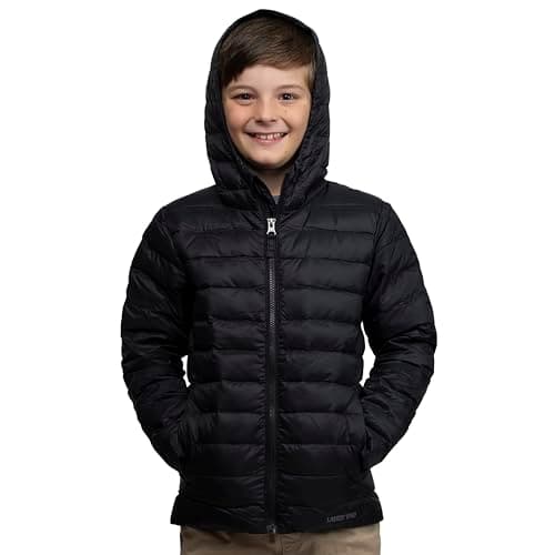 Lands' End Kids Packable Hooded Down Puffer Jacket Coat, Black, Large