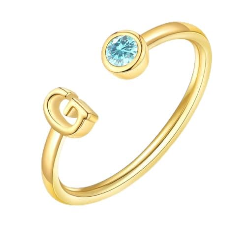 ZNBOH Gold Birthstone Initial Rings for Women Non Tarnish Dainty 14K Gold Plated Adjustable Letter Ring for Women Stackable Cute Thumb Pinky Fashion Unique Open Simple Birthday Gifts Jewelry — image 1