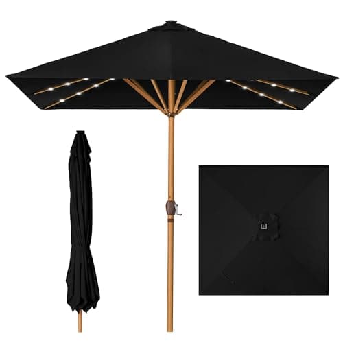 Best Choice Products 9ft Deep Square Solar Powered LED Lighted Patio Umbrella w/Woodgrain Pattern, UV-Resistant Fabric, Hand Crank - Black — image 1