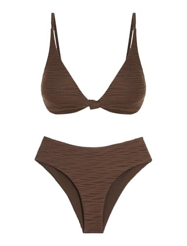 ZAFUL Bikini Set for Women V Neck Knot Front Push Up Bathing Suit High Cut Two Piece Swimsuit Brazilian Cheeky Swimwear — image 1