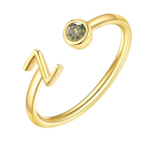 ZNBOH Gold Birthstone Initial Rings for Women Non Tarnish Dainty 14K Gold Plated Adjustable Letter Ring for Women Stackable Cute Thumb Pinky Fashion Unique Open Simple Birthday Gifts Jewelry — image 1