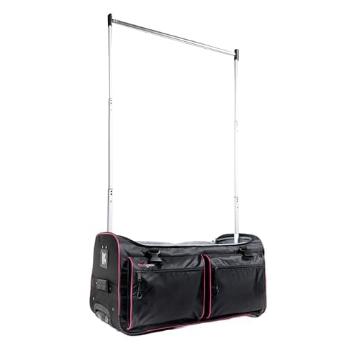 Ecogear Dance Bag with Garment Rack, 28 Inch Rolling Duffel Ideal for Dance Competition & Travel, Wheeled Upright Luggage with Easy-assembly Lightweight Aluminum Clothes Rack, Black/Pink