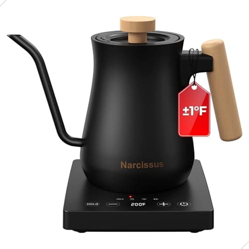 Narcissus P901 Gooseneck Electric Kettle with ±1℉ Temperature Control Function, 1200 Watt Rapid Boiling in 5 Mins, Max 6 Hours Keeping Warm, 304 Stainless Steel Interior, BPA Free, Black — image 1