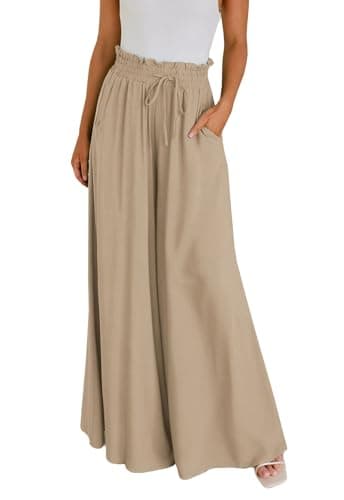 GUOLEZEEV Women Wide Leg Pants High Waisted Beach Pants Long Culottes Trendy Flowy Pants with Pockets — image 1