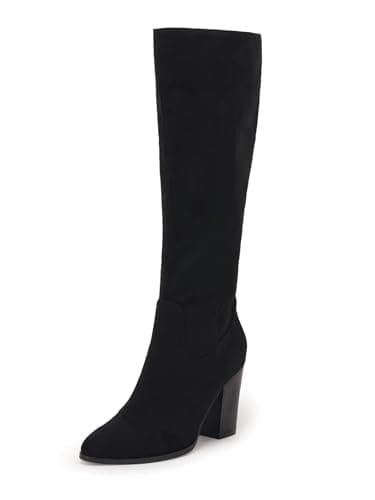 Coutgo Womens Faux Suede Knee High Boots Side Zipper Chunky Heel Winter Boots — image 1