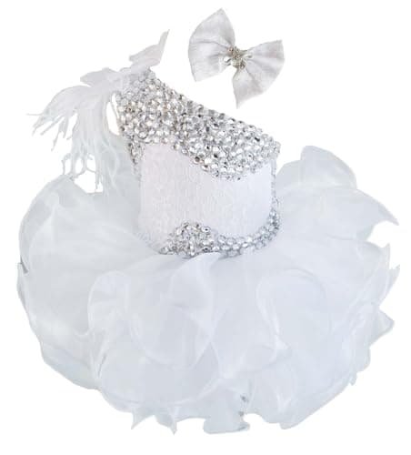 Jenniferwu Baby Girls Handmade Sewn Diamond One Shoulder Dresses Toddler Formal Party and Pageant Dress G095 3-6Months White