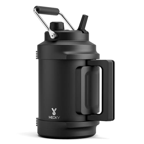 1 Gallon Insulated Water Bottle for Sports: Meoky 128 oz Triple Wall Vacuum Stainless Steel Water Jug - Top and Side Handles, Cold for 48 Hrs, 2-in-1 Straw and Spout Lid, Leak Proof for Hiking (Night) — image 1