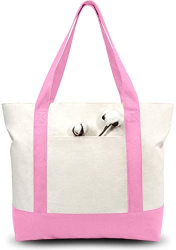 TOPDesign 1-Pack Canvas Tote Bag with an External Pocket, Reusable Grocery Shopping Bag, Top Zipper Closure, Daily Essentials (Pink/Natural) — image 1