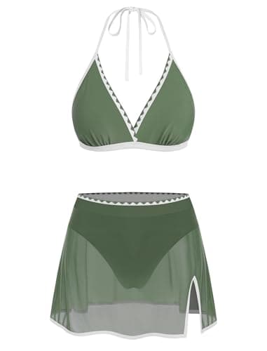ZAFUL Womens High Waisted Skirt Bikini Sets, Mesh Swim Skirts Halter Two Piece Bathing Suits Color Block Swimsuits 2026 — image 1