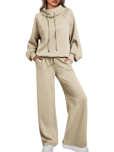 AUTOMET Womens Mock Neck 2 Piece Lounge Sweat Sets Matching Fall Fashion | Drawstring Sweatshirts,Wide Leg Sweatpants,Elastic Waistband,Side Pockets — image 1